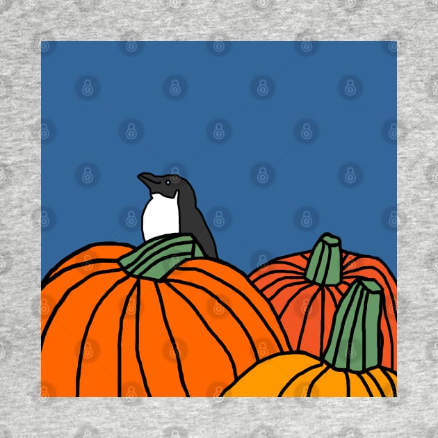 Cute Penguin and Three Pumpkins by ellenhenryart